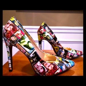 Color Newspaper Print Heels (Cape Robbin)